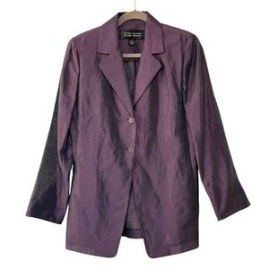 Ellen Tracy Womens Blazer Jacket Long Sleeve Button‎ Front Plum Purple Medium
